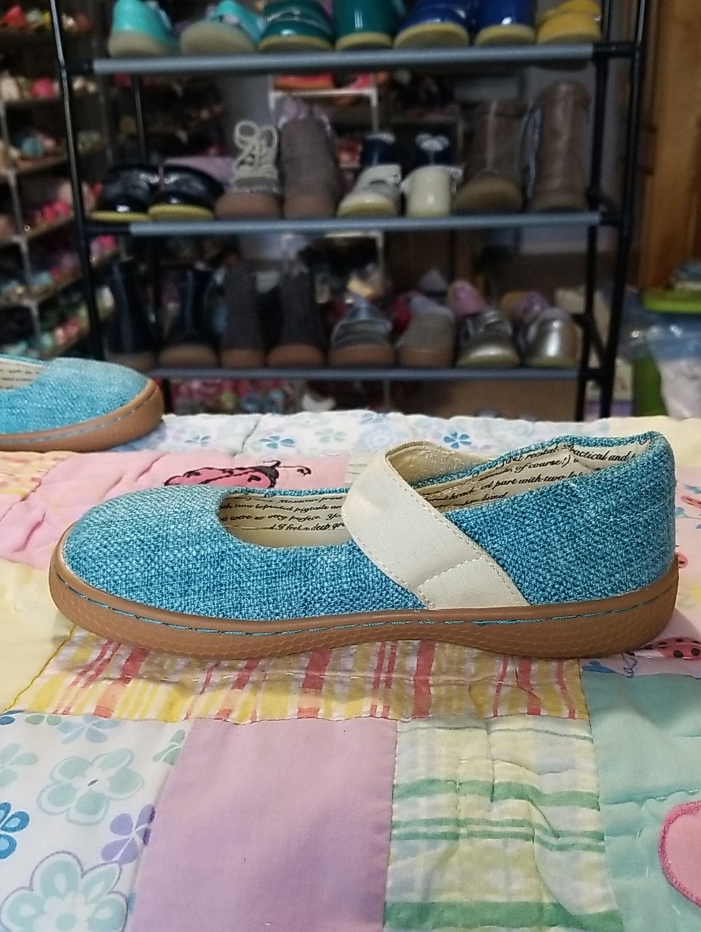 Livie & Luca Teal/ Turquoise Canvas Mary Jane with Cream Strap HTF Size 1 Youth - Picture 6 of 9